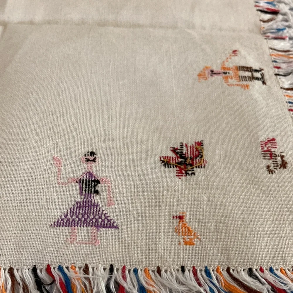 Three Vintage Linen Cocktail Napkins, Rare, Cross Stitched on this fine …
